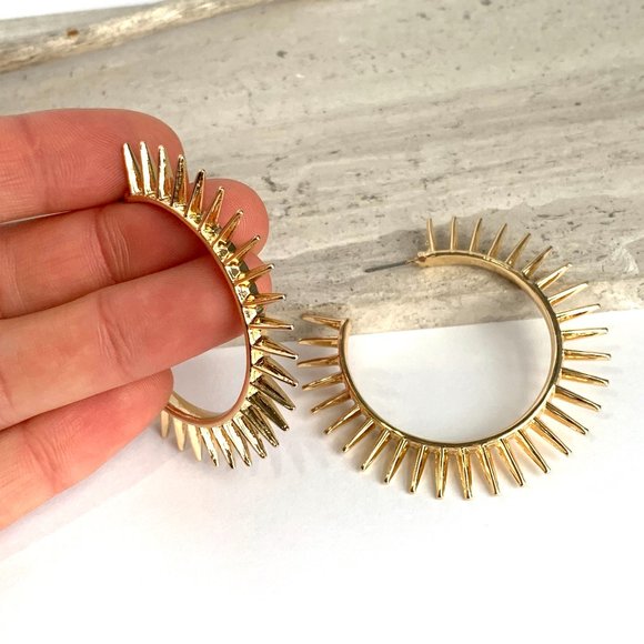 NEW ~ Anthropologie Gold Spiked Hoop Earrings - Picture 3 of 10